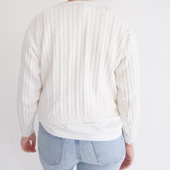 Northern Reflections White Knit Cardigan Floral Embroidered Grandmacore M Cotton - Picture 3 of 12